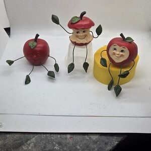 LOT 3 VTG Collections Etc Anthropomorphic Apple Resin Shelf Sitter Wire Limbs
